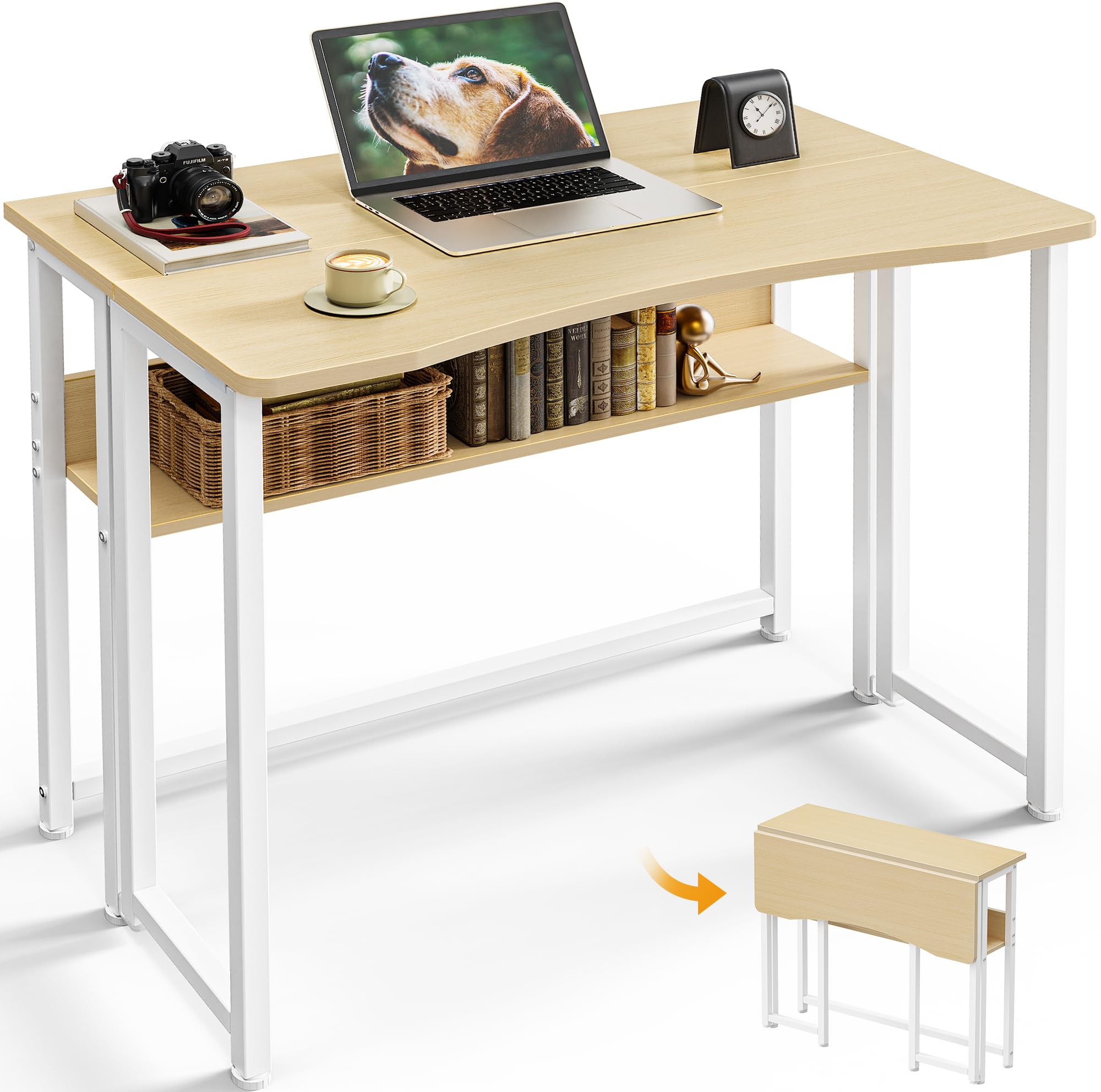 Amazon.com: Huuger Folding Desk with Storage Shelf, 31.5 Inch